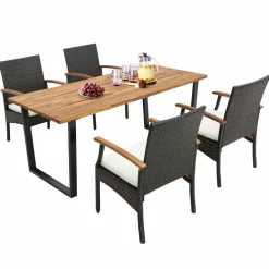 Tangkula 5 Piece Patio Rattan Dining Set, Outdoor Wicker Chair & Dining Table Set