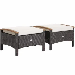 Tangkula 2 Piece Patio Rattan Ottomans, Outdoor Wicker Footstool
