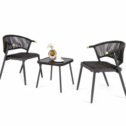 Tangkula 3 Piece Patio Rattan Furniture Set, Patiojoy Quick Dry Foam Padded Chairs w/Tempered Glass Tabletop