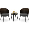 Tangkula 3 Piece Patio Rattan Bistro Set W/ 2 Seat Cushions, Tempered Glass Tabletop (Gray)