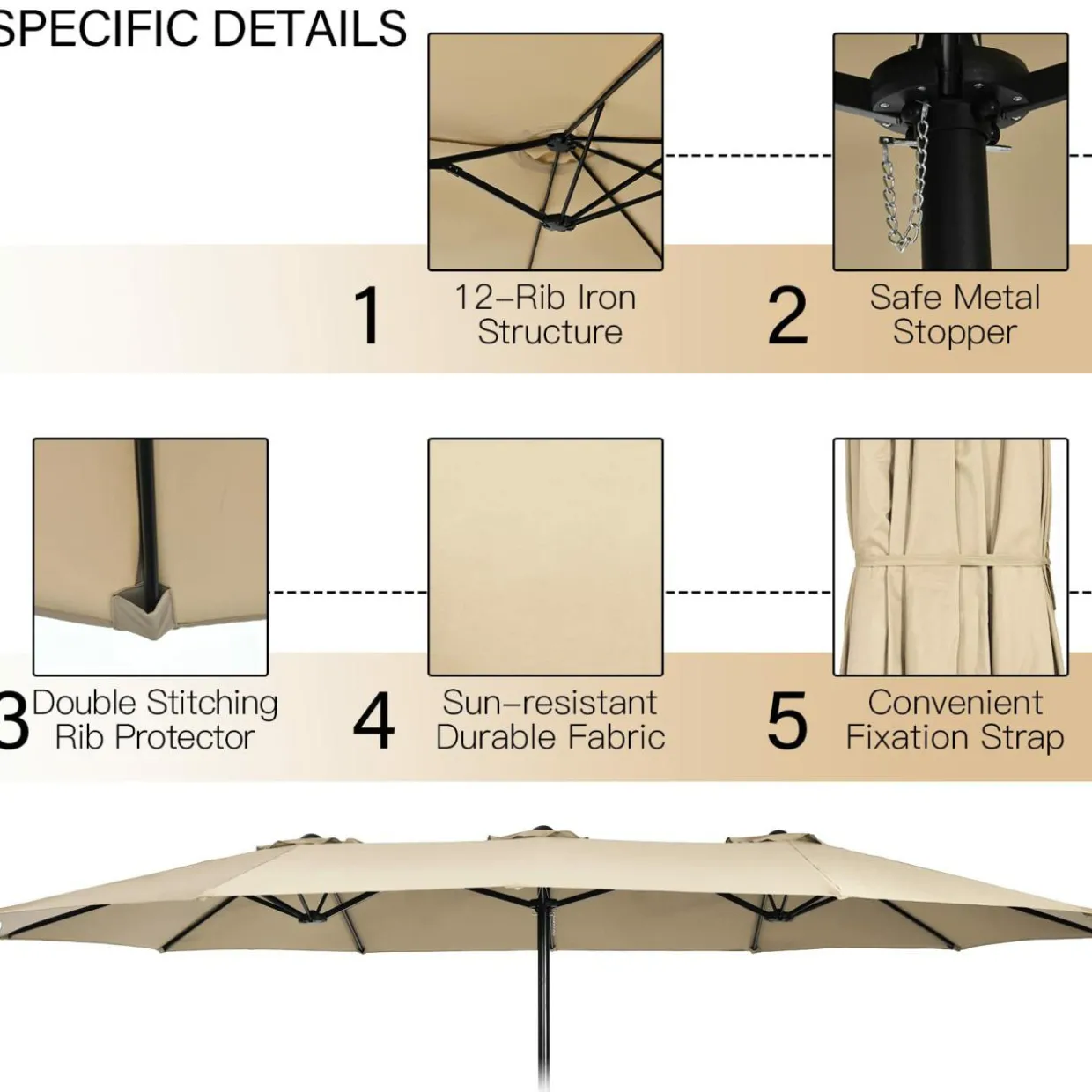 Tangkula 10 Piece Patio Rattan Dining Set with 15Ft Double-Sided Umbrella, Outdoor Acacia Wood Table and Wicker Chairs Set