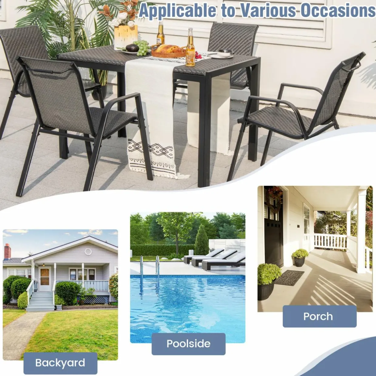 Tangkula 5 Piece Patio Rattan Dining Set, Outdoor Table & Chairs Set for 4, Machine Woven Wicker Tabletop & Seat (Brown)