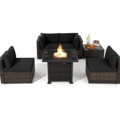 Tangkula 6 Piece Patio Wicker Conversation Set, Outdoor Rattan Sofa Set