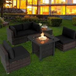 Tangkula 6 Piece Patio Wicker Conversation Set, Outdoor Rattan Sofa Set