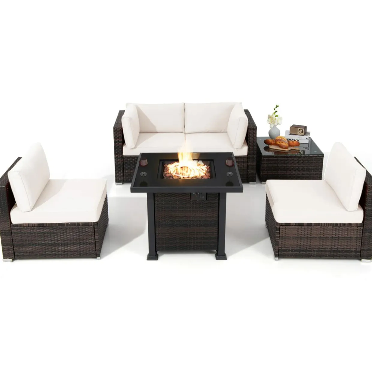 Tangkula 6 Piece Patio Wicker Conversation Set, Outdoor Rattan Sofa Set