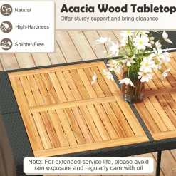Tangkula 7 Piece Patio Wicker Bar Set, Patiojoy Outdoor Acacia Wood Bar Height Table & 6 Rattan Bar Stool Chairs