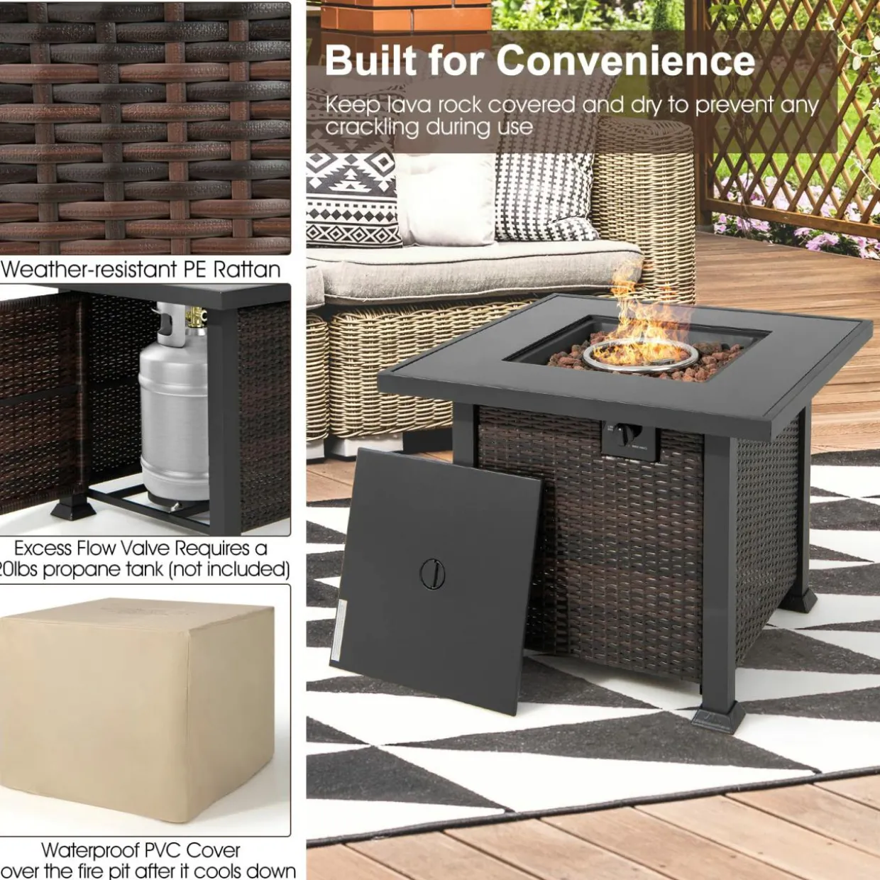 Tangkula 6 Piece Patio Wicker Conversation Set, Outdoor Rattan Sofa Set