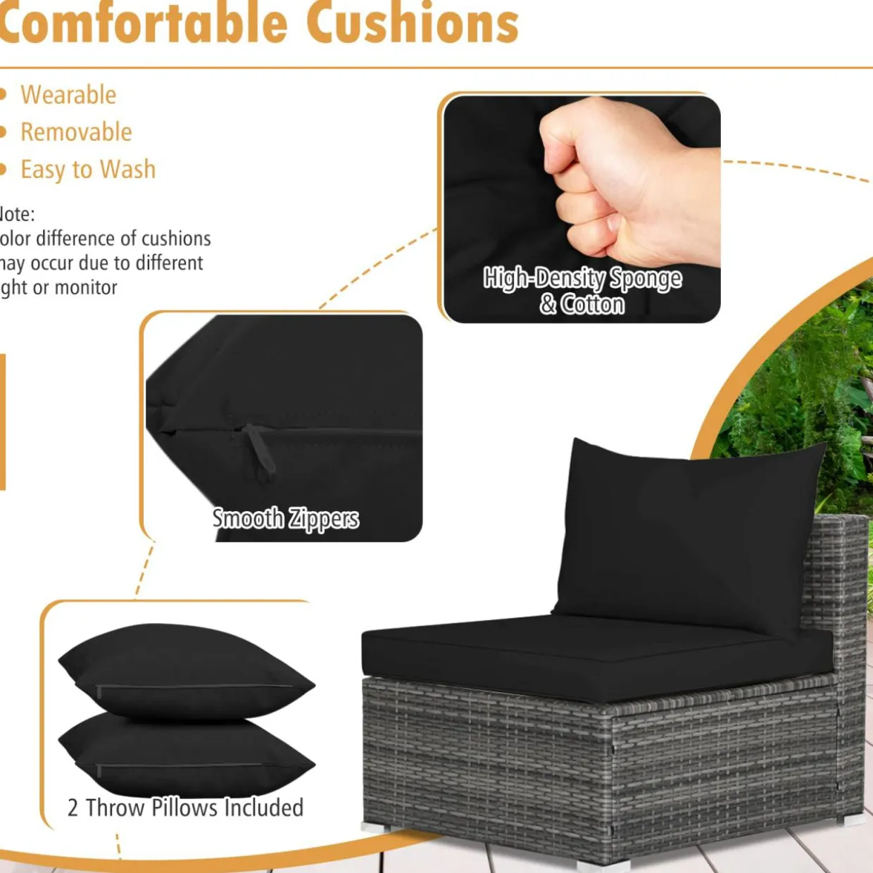 Tangkula 7 Piece Patio Wicker Furniture Set, Sofa Set for 6 with Seat, 2 Throw Pillows