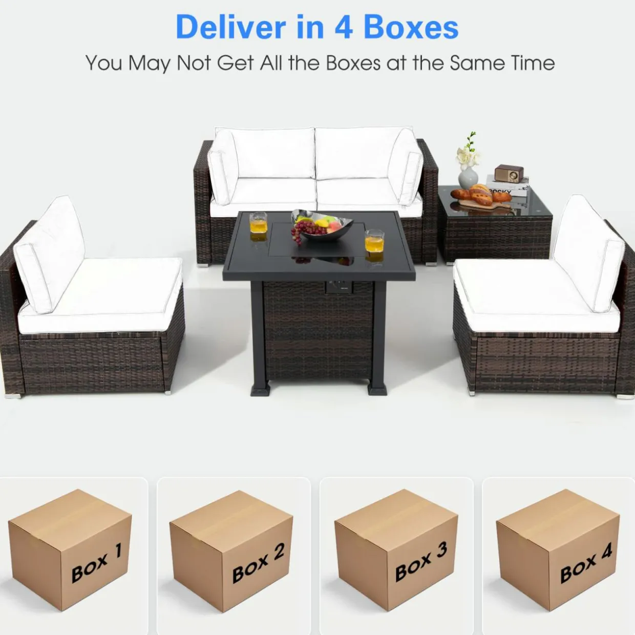 Tangkula 6 Piece Patio Wicker Conversation Set, Outdoor Rattan Sofa Set