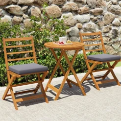 Tangkula 3 Piece Patio Wood Bistro Set, Folding Table Chair Set w/Soft Seat Cushions