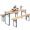 Tangkula 3 Piece Picnic Table Bench Set, Wood Picnic Table with 2 Benches with Heavy-Duty Metal Frame