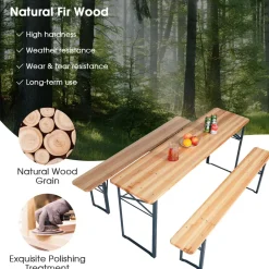 Tangkula 3 Piece Picnic Table Bench Set, Wood Picnic Table with 2 Benches with Heavy-Duty Metal Frame