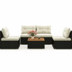 Tangkula 5 Piece Rattan Sofa Set, Patiojoy Outdoor Wicker Furniture Set with Seat & Back Cushions
