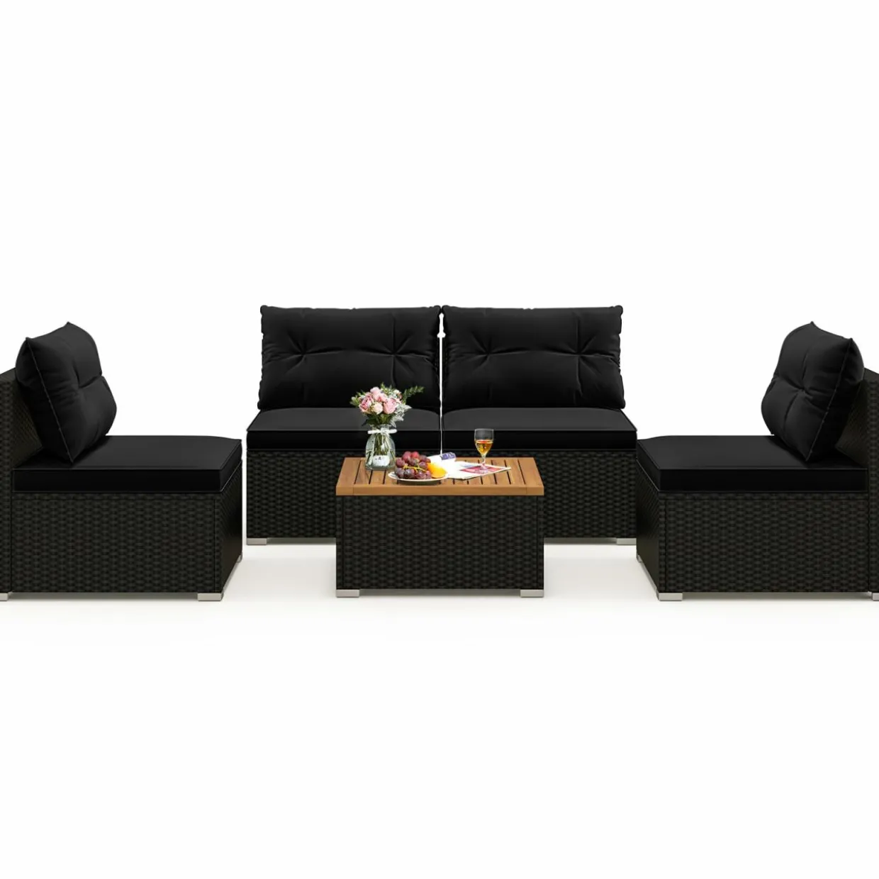 Tangkula 5 Piece Rattan Sofa Set, Patiojoy Outdoor Wicker Furniture Set with Seat & Back Cushions