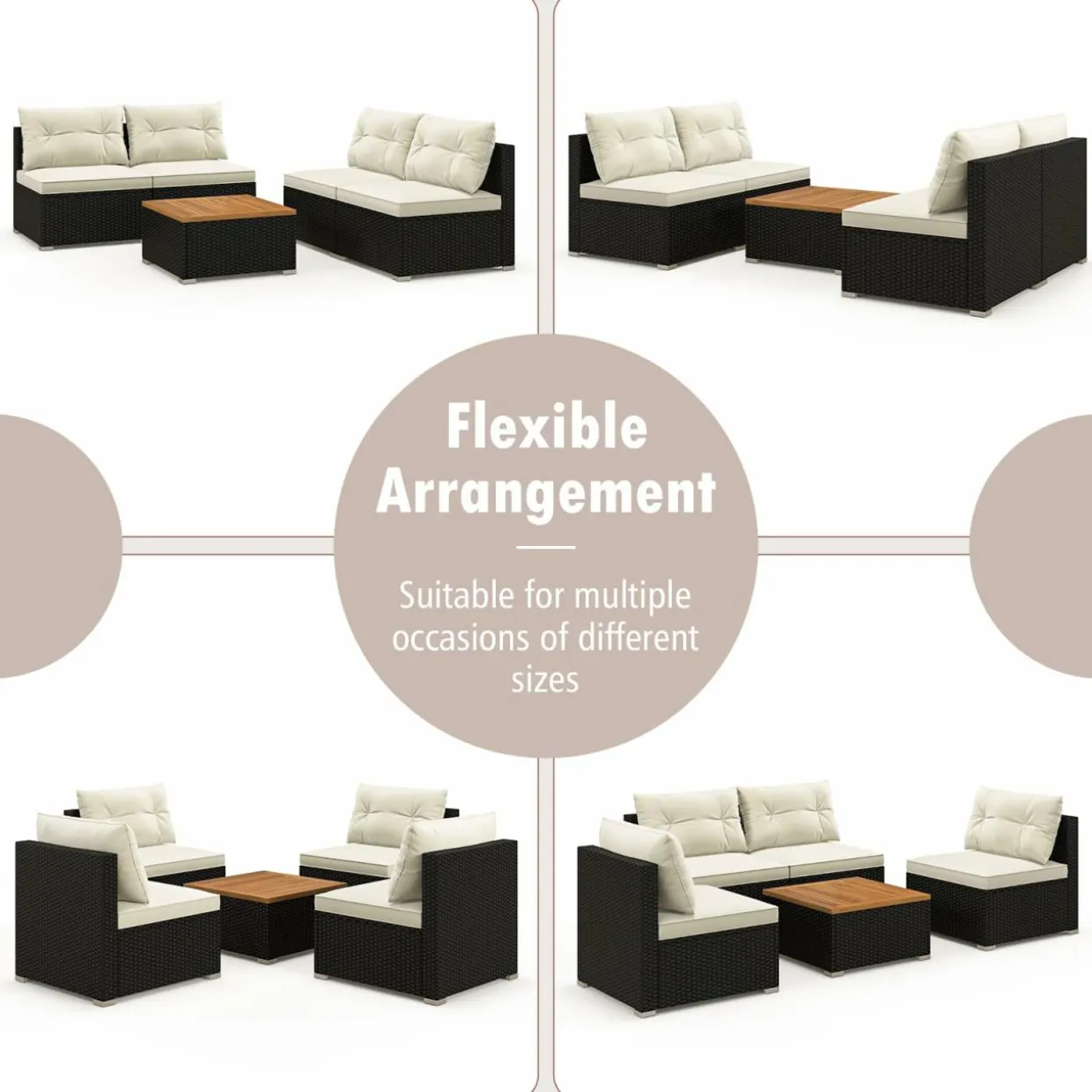 Tangkula 5 Piece Rattan Sofa Set, Patiojoy Outdoor Wicker Furniture Set with Seat & Back Cushions