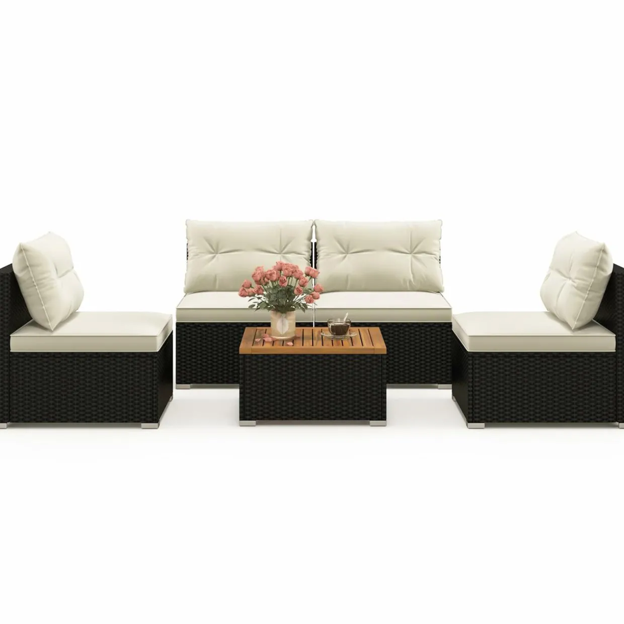Tangkula 5 Piece Rattan Sofa Set, Patiojoy Outdoor Wicker Furniture Set with Seat & Back Cushions