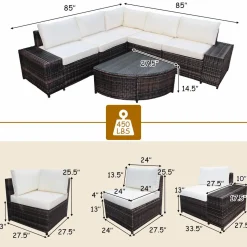 Tangkula 6 Piece Wicker Patio Furniture Set, Outdoor All Weather PE Rattan Conversation Set