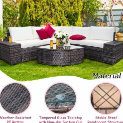 Tangkula 6 Piece Wicker Patio Furniture Set, Outdoor All Weather PE Rattan Conversation Set
