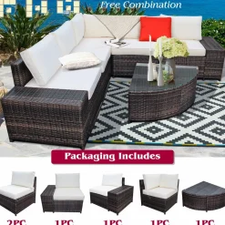 Tangkula 6 Piece Wicker Patio Furniture Set, Outdoor All Weather PE Rattan Conversation Set