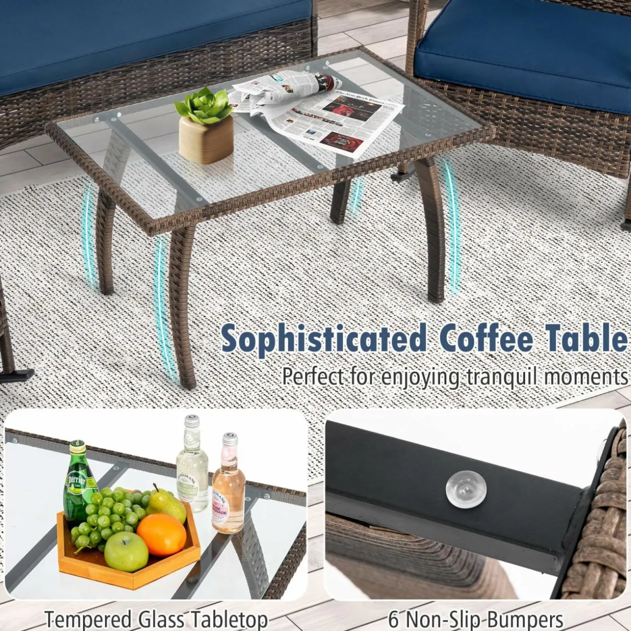 Tangkula 4 Piece Wicker Rocking Set, 2 Patio Rattan Rocker Chairs w/Loveseat & Coffee Table, Heavy-Duty Metal Frame & Bungee Rope Seat