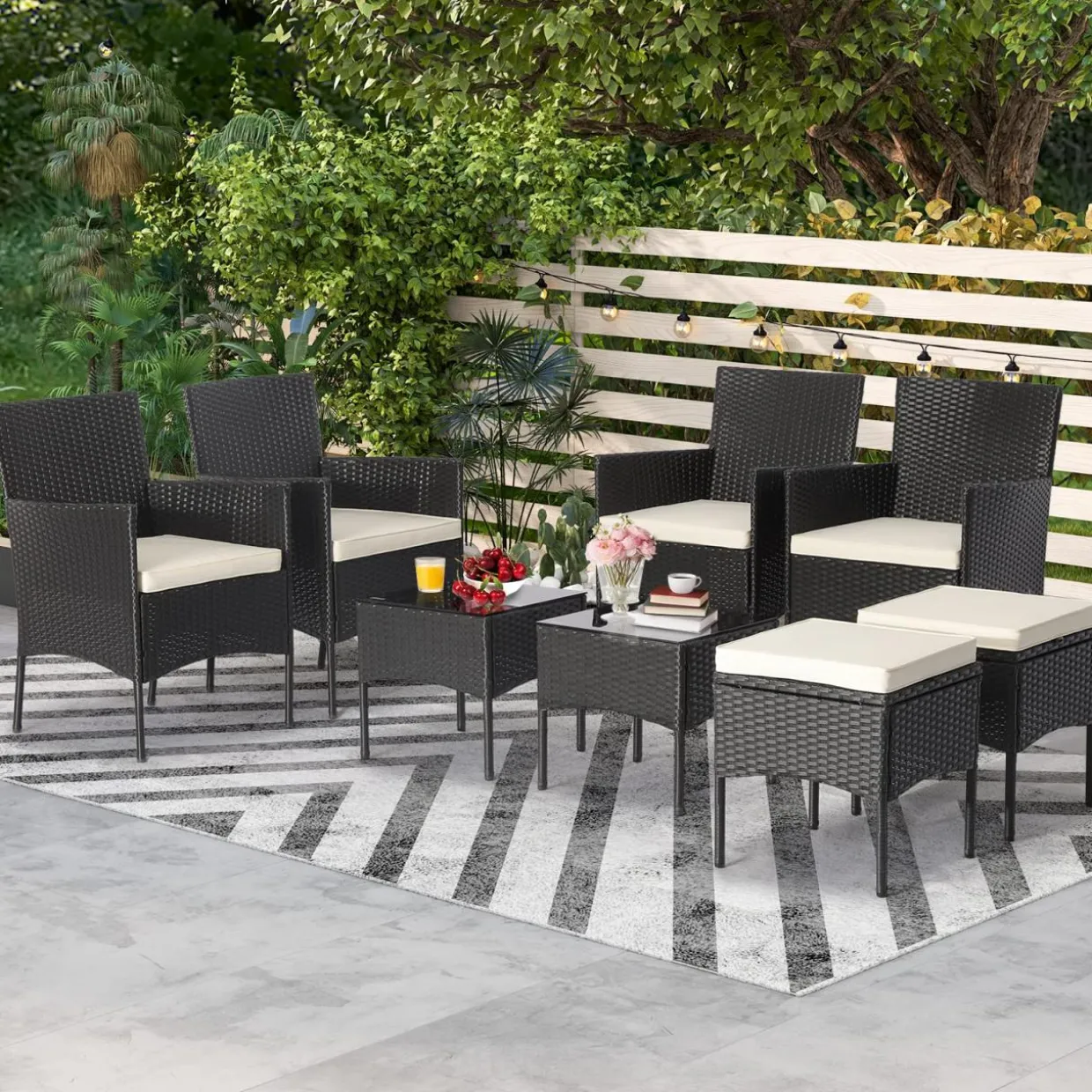 Tangkula 8 Piece Wicker Sofa Set, Patiojoy Outdoor Rattan Sofa Set, Patio Wicker Conversation Set for Backyard, Poolside