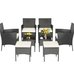 Tangkula 8 Piece Wicker Sofa Set, Patiojoy Outdoor Rattan Sofa Set, Patio Wicker Conversation Set for Backyard, Poolside