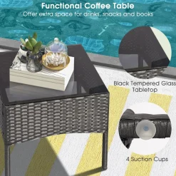 Tangkula 8 Piece Wicker Sofa Set, Patiojoy Outdoor Rattan Sofa Set, Patio Wicker Conversation Set for Backyard, Poolside