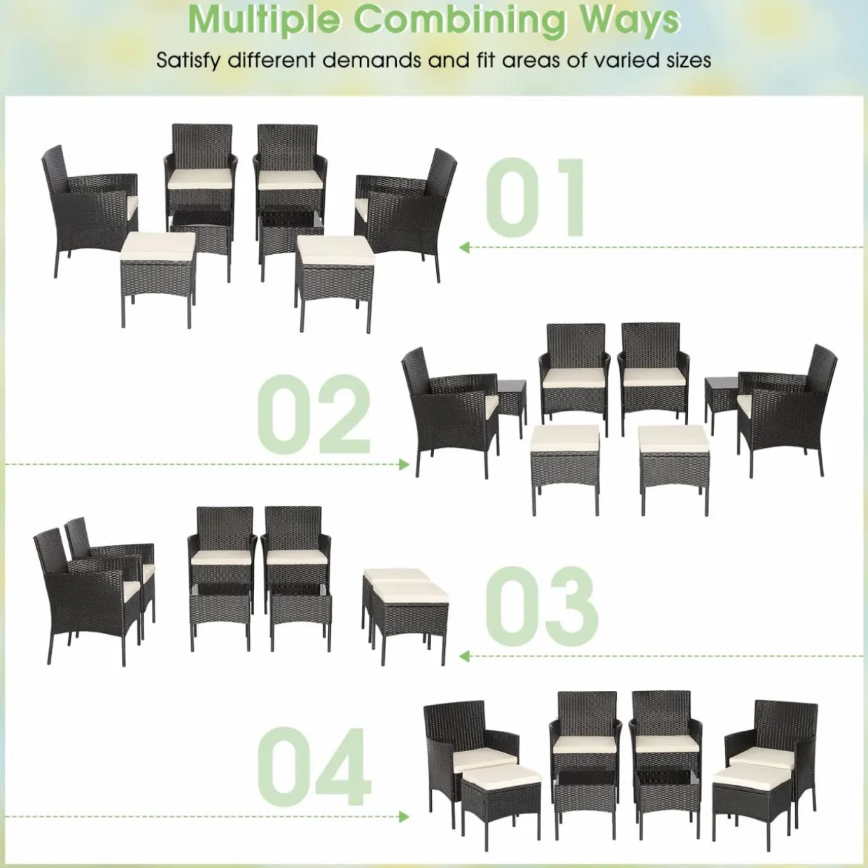 Tangkula 8 Piece Wicker Sofa Set, Patiojoy Outdoor Rattan Sofa Set, Patio Wicker Conversation Set for Backyard, Poolside