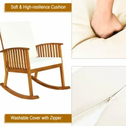 Tangkula 3 Piece Wood Patio Rocking Chair Set, Outdoor Acacia Wood Rocker Set with Round Table