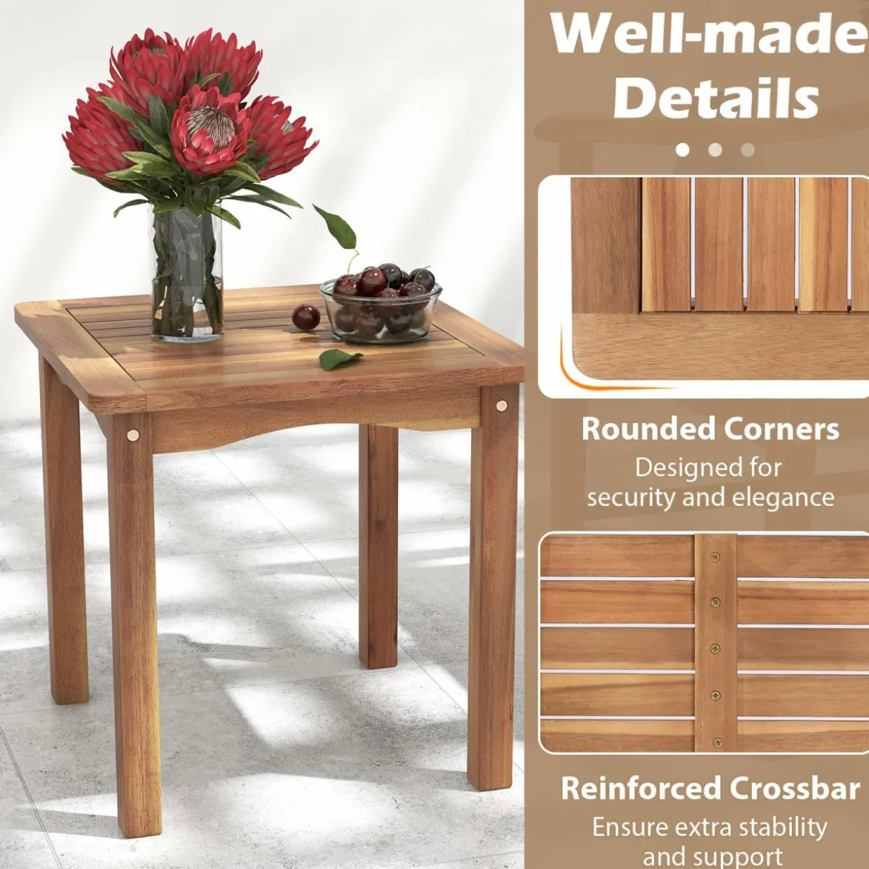 Tangkula 3 Piece Wood Patio Furniture Set, Outdoor Bistro Set w/Soft Seat Cushions