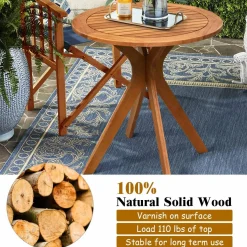 Tangkula 3 Piece Wood Patio Rocking Chair Set, Outdoor Acacia Wood Rocker Set with Round Table