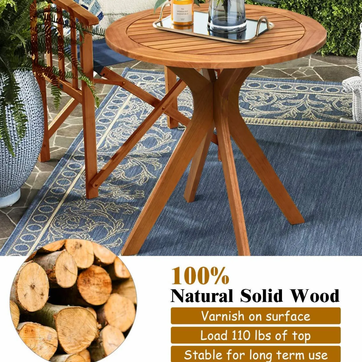 Tangkula 3 Piece Wood Patio Rocking Chair Set, Outdoor Acacia Wood Rocker Set with Round Table