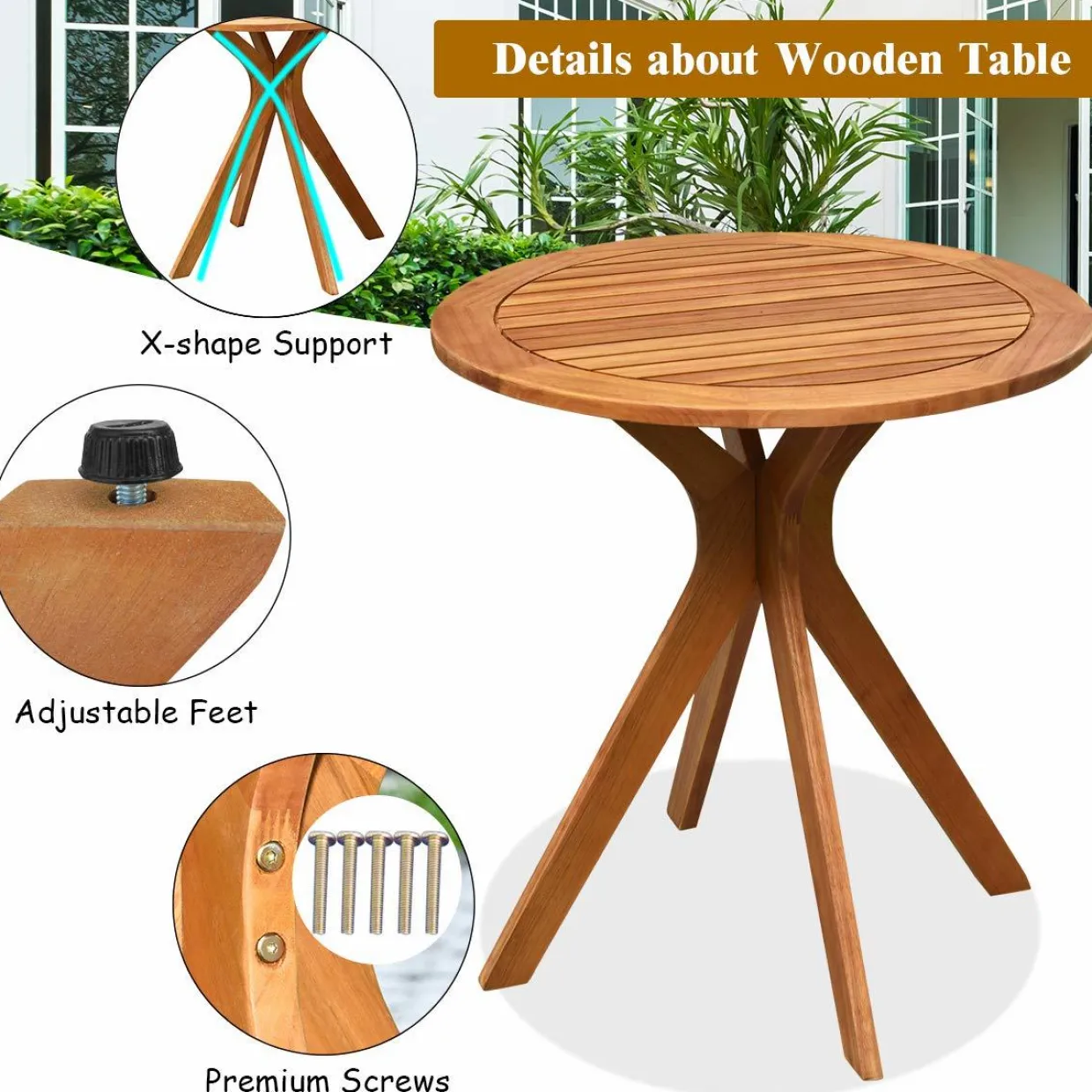 Tangkula 3 Piece Wood Patio Rocking Chair Set, Outdoor Acacia Wood Rocker Set with Round Table