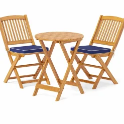 Tangkula 3 Pieces Acacia Wood Patio Folding Bistro Set, Outdoor Table and Chairs Set with Soft Cushions