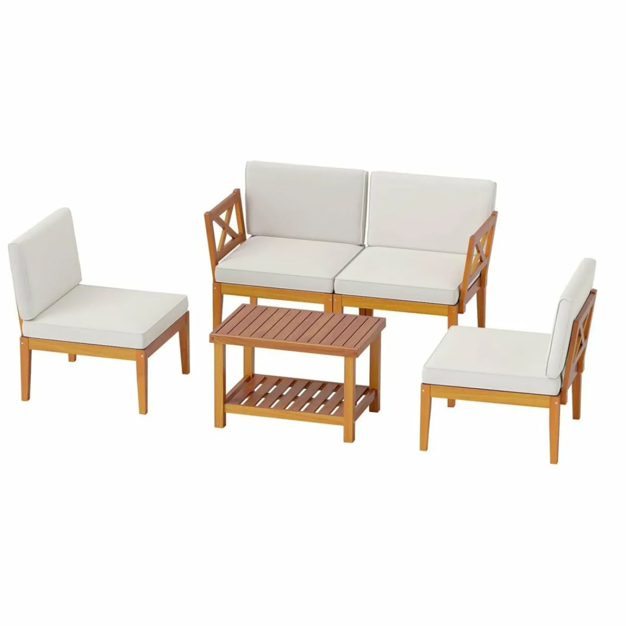 Tangkula 5/10 Pieces Acacia Wood Patio Furniture Set, Outdoor Sectional Conversation Set with Cushions
