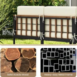 Tangkula 6 Pieces Acacia Wood Patio Furniture Set, Patiojoy Outdoor Sectional Conversation Sofa Set with Cushions