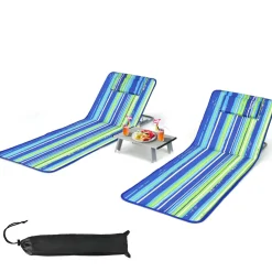 Tangkula 3 Pieces Beach Chairs for Adults, Backpack 2 Pack Beach Chairs Set with Folding Side Table