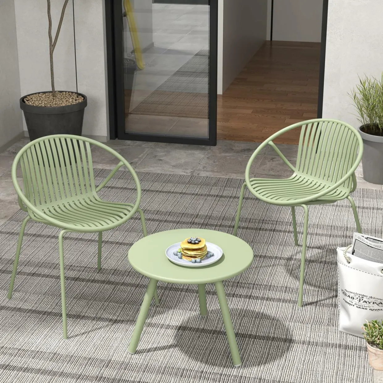 Tangkula 3 Pieces Bistro Set, All Weather PP Patio Conversation Set