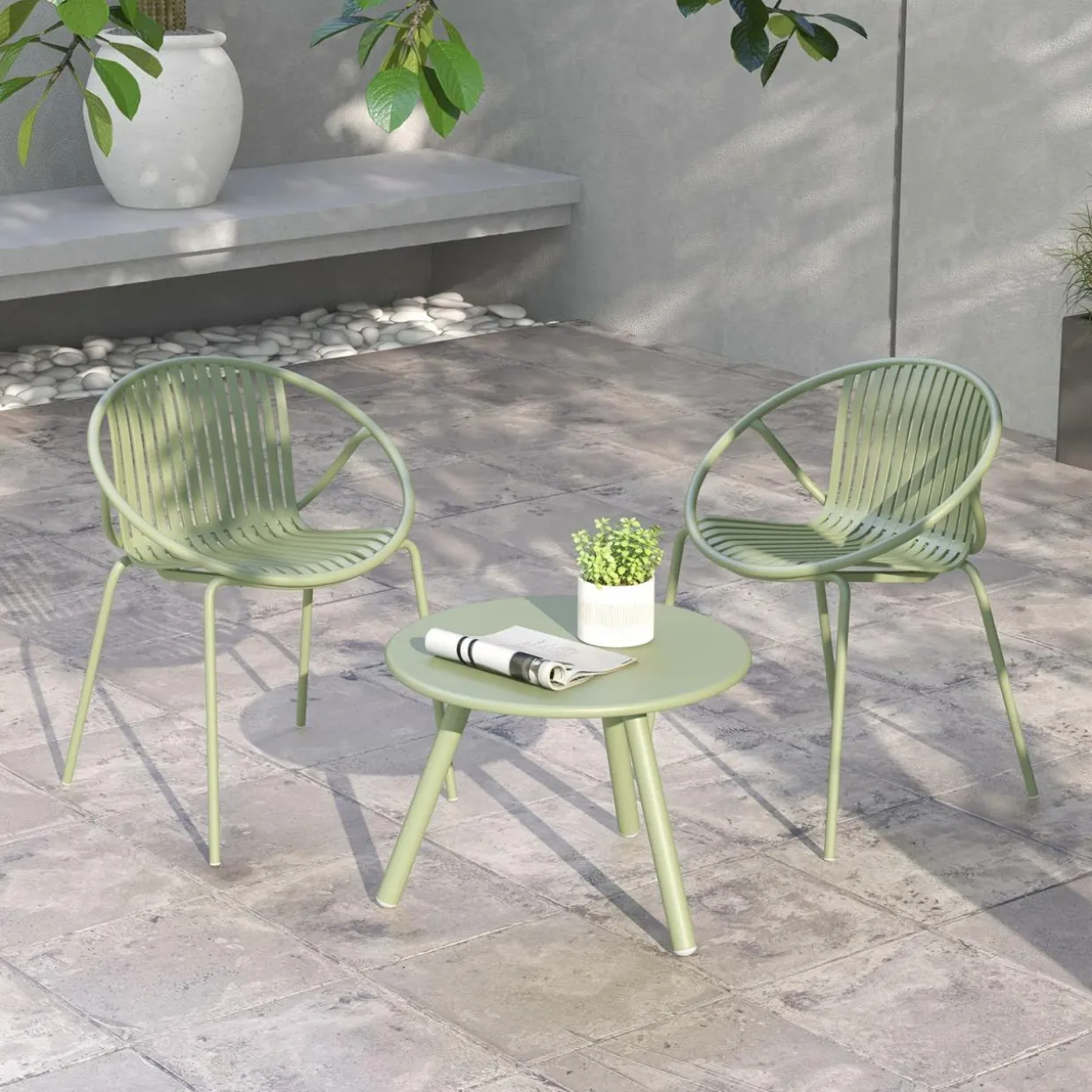 Tangkula 3 Pieces Bistro Set, All Weather PP Patio Conversation Set