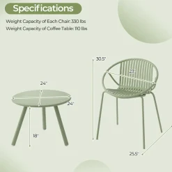 Tangkula 3 Pieces Bistro Set, All Weather PP Patio Conversation Set