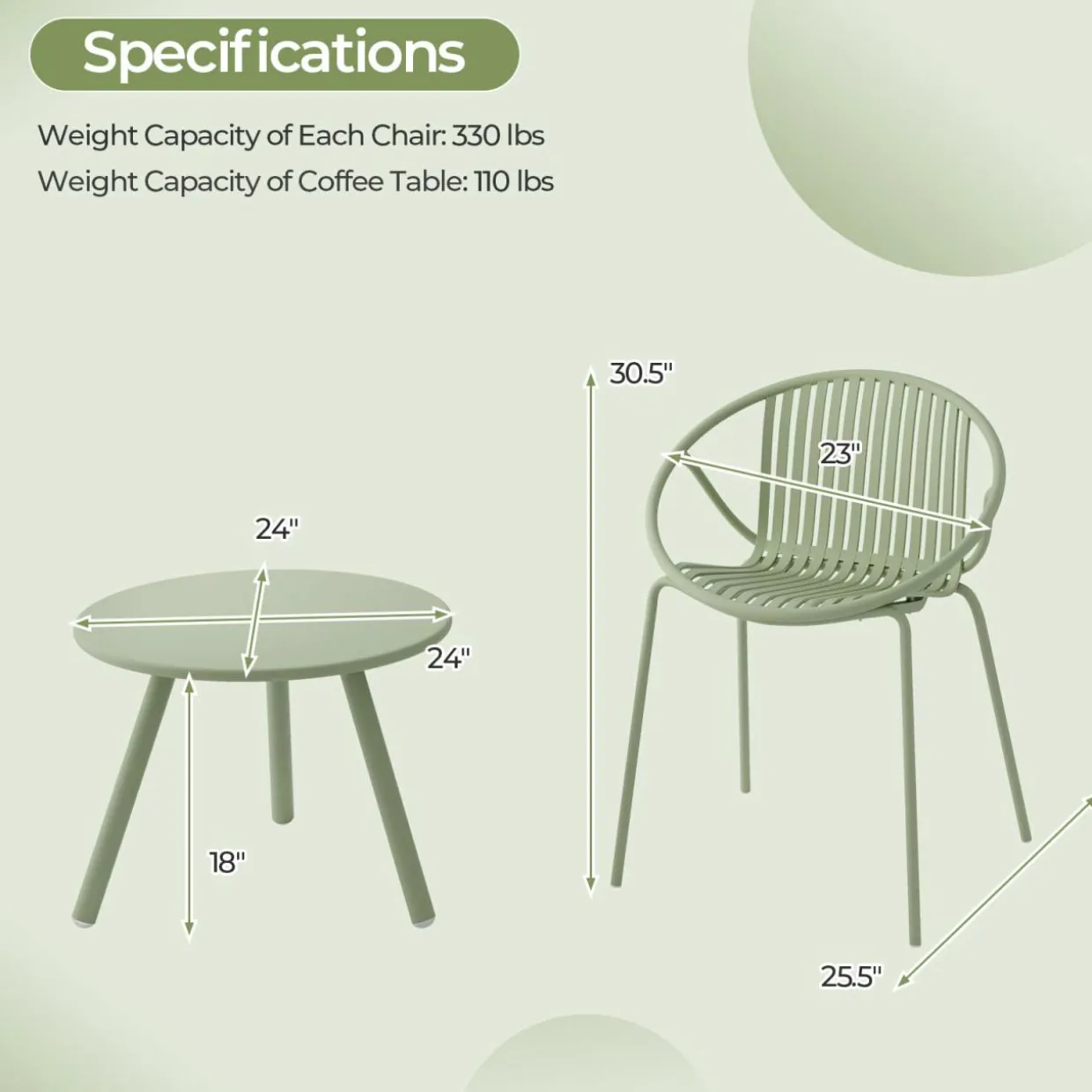 Tangkula 3 Pieces Bistro Set, All Weather PP Patio Conversation Set