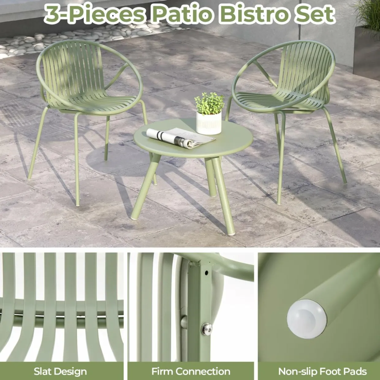 Tangkula 3 Pieces Bistro Set, All Weather PP Patio Conversation Set