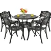 Tangkula 5 Pieces Cast Aluminum Patio Dining Set, Outdoor Bistro Table Set with Umbrella Hole
