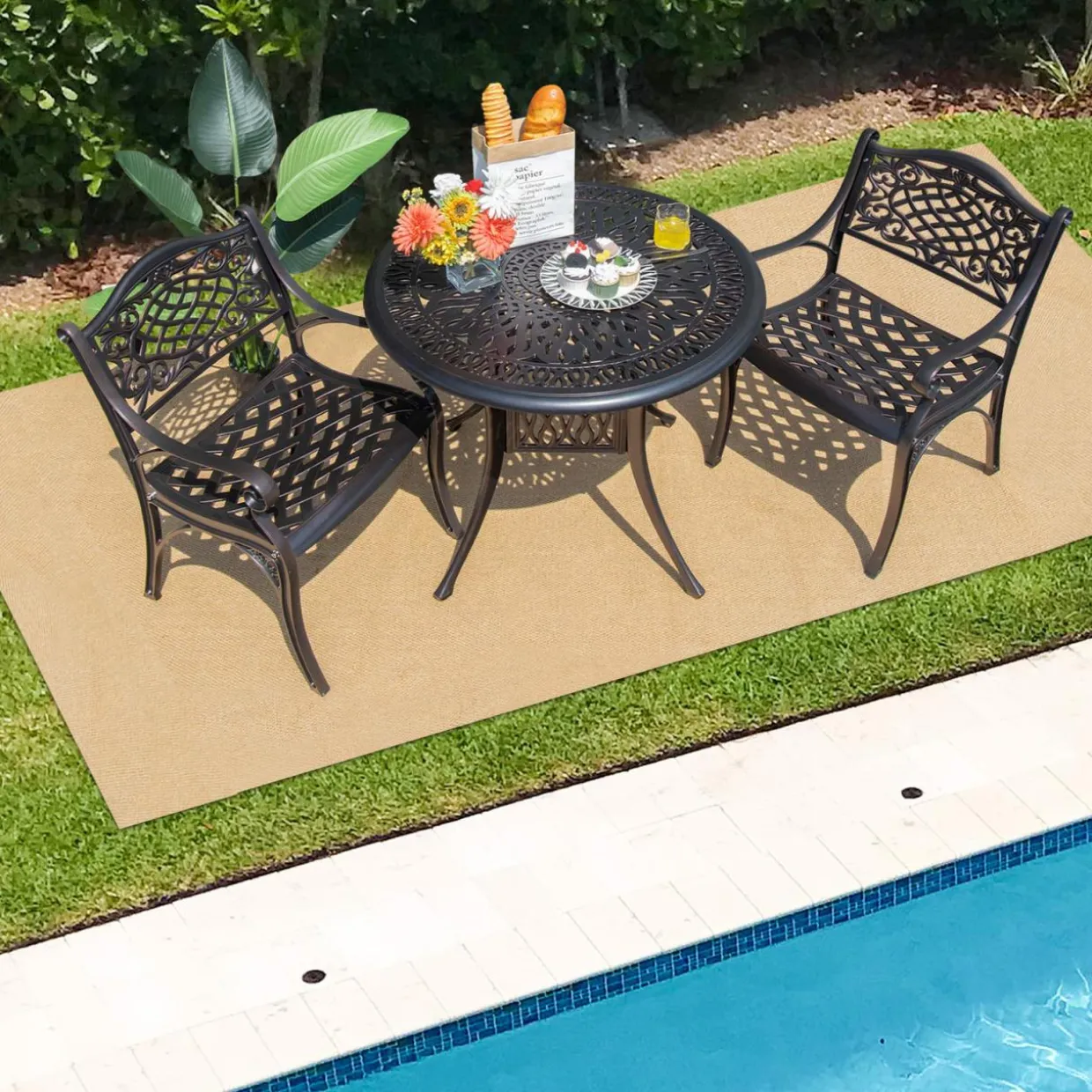 Tangkula 5 Pieces Cast Aluminum Patio Dining Set, Outdoor Bistro Table Set with Umbrella Hole