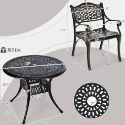 Tangkula 5 Pieces Cast Aluminum Patio Dining Set, Outdoor Bistro Table Set with Umbrella Hole