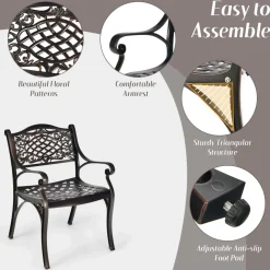 Tangkula 5 Pieces Cast Aluminum Patio Dining Set, Outdoor Bistro Table Set with Umbrella Hole