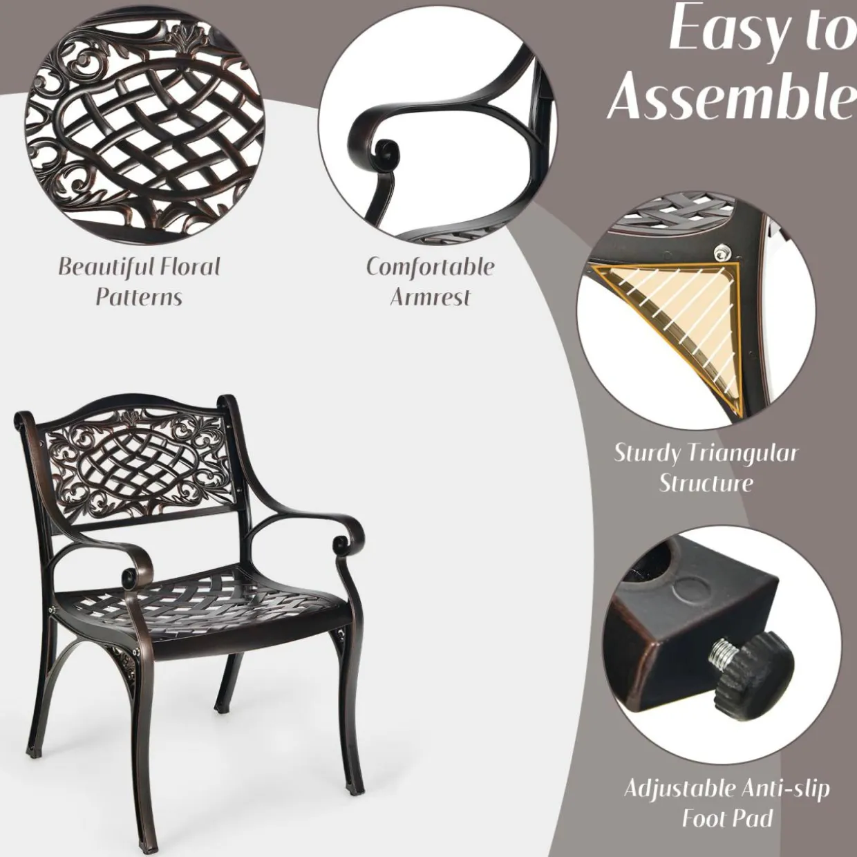 Tangkula 5 Pieces Cast Aluminum Patio Dining Set, Outdoor Bistro Table Set with Umbrella Hole