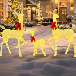Tangkula 3 Pieces Christmas Lighted Reindeer Family Set