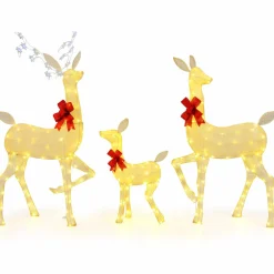Tangkula 3 Pieces Christmas Lighted Reindeer Family Set