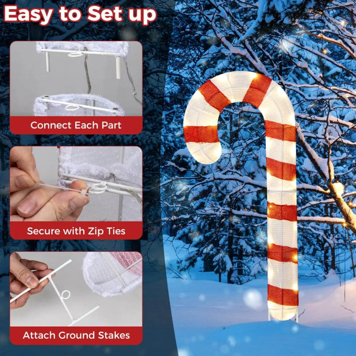 Tangkula 3 Pieces Christmas Lighted Outdoor Candy Canes, 31.5